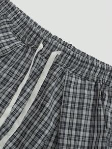 ROMWE MEN Men's Casual American Plaid Wide Leg Woven Pants, Spring & Autumn - Black - View 8