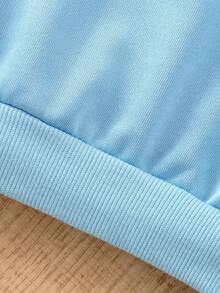 SHEIN 6 件套年轻女孩休闲可爱卡通动漫兔子露露史迪奇印花连帽衫 + 运动裤套装，蓝色、粉色、黑色，秋冬 - 彩色 - 查看 3