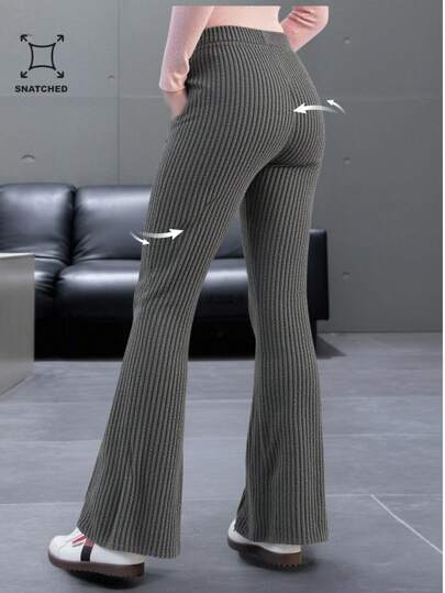 SHEIN Tween Girls' Casual Solid Color Flared Leggings, Comfortable Mid-Waist Commuter Pants, Thermal Lined For Autumn/Winter