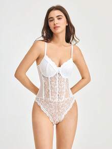 Bonmuse Romantic Lace Trim Figure-Hugging Backless Jumpsuit, Slim & Sexyfor Summer - White - View 3