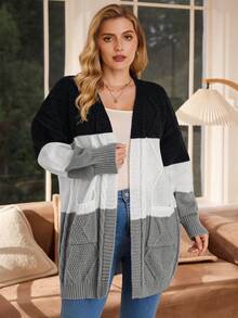 Rosumi Plus Size Textured Long Sleeve Knit Cardigan In Fall/Winter - Multicolor - View 3