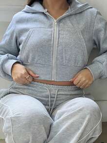 NegzBox Y2k Zip Up Crop Hoodie In Fall/Winter - Grey - View 3
