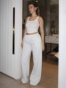 Turnttoni Oversized Casual Straight Leg Joggers For Vacation, Airport Jet Lagged Airport Graduation,Back To School Outfits,Graduation,Teacher Outfits For Women,Back To School Fall, Autumn, Winter, Back To School Christmas - Light Grey - View 1