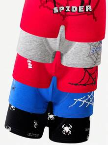 5 件儿童纯棉舒适可爱彩色蜘蛛印花内裤，适合小男孩返校时尚
