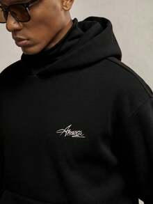 AKNOTIC Business Casual Áo hoodie dài tay dáng rộng, thêu chữ màu xám cỡ lớn cho nam, thích hợp mặc hàng ngày, cho mùa thu đông - màu đen - Xem 2