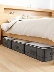 SHEIN 1 件卧室收纳神器，大容量床上用品收纳盒，床下多功能收纳袋，衣物收纳袋，简易家居整理好帮手，让您的空间井井有条，布艺折叠收纳盒，空间魔术师，取用方便，换季无忧。，波西米亚风 - 灰色 - 查看 11