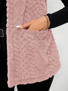 SHEIN Tall CURVE 大尺碼女款休閒毛絨質感雙口袋前開襟背心，適合秋冬/冬季 - 粉色 - 查看 8