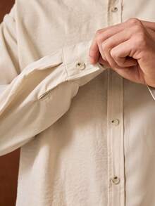 Ensemble décontracté de couleur unie pour hommes Officeau, chemise à col rabattu + pantalon à cordon de serrage 2 pièces, tenue polyvalente business décontracté, printemps-automne - Nude - Voir 4