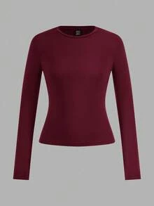 SHEIN EZwear 4件套女士圆领休闲修身长袖T恤套装，秋冬季 - 彩色 - 查看 12