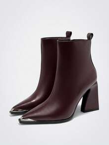 Maija Women's Fashion Versatile Commute Chunky Heel Ankle Boots For Christmas - Burgundy - View 2