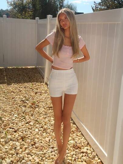 Sydney Algeri Women High Waisted Slim Fit Solid Color Shorts