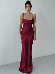 Aloruh Women's Solid Color Plunging Neckline Fitted Mermaid Hem Elegant Maxi Slip Dress,Red Dresses For Women,Christmas Dresses For Women Wine Dress - Burgundy - View 8