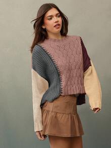 WESTFADE 混色针织圆领长袖套头毛衣，休闲、可爱、适合秋季、冬季、波西米亚风、西部风情，适合女性穿着，也适合乡村音乐会、万圣节、感恩节等场合。 - 粉色 - 查看 4