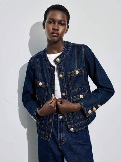 Maija Women's Autumn/Winter Single-Breasted Long Sleeve Multi-Pocket Casual Denim Jacket, Suitable For Urban Commuting And Business Casual