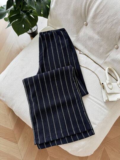 GlowEve CURVE Plus Size Women Casual Striped Loose Commuter Pants, Versatile For Daily Wear