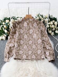 DreamSkyne Court Retro  Plus Size Women Jacquard Lapel Long Sleeve Casual Regular Shirt Fall Cloth For Women