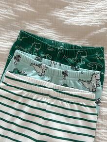 SHEIN 新生女婴休闲可爱卡通图案针织长袖睡衣套装 - 綠色 - 查看 6