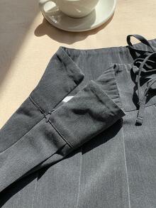 Comfortcana Chân váy ngắn xếp ly buộc vạt bên hông cho nữ - Xám - Xem 6