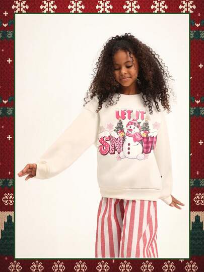 SUMWON Sudadera navideña "Let It Snow" con estampado festivo de muñeco de nieve para preadolescentes