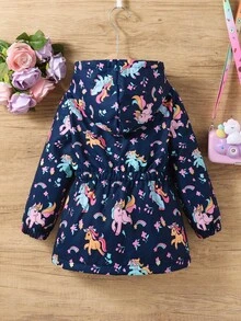 Elladie kids 年轻女孩可爱印花风衣外套，保暖内衬加厚拉链开衫，秋冬 - 彩色 - 查看 4