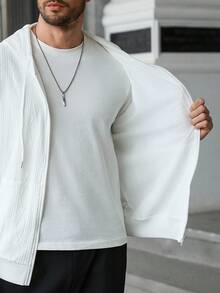 Manfinity CasualCool 男士休闲连帽卫衣，白色，适合日常穿着 - 白色 - 查看 7