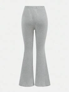 SHEIN Bộ 2 món áo len lệch vai màu xám + quần ống loe cho bé gái tuổi teen, trang phục thường ngày đa năng - Xám - Xem 9