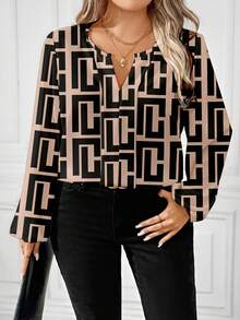 EMERY ROSE Plus Size Abstract Floral Pattern Versatile Comfortable Long Sleeve Top - Multicolor - View 3