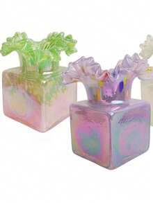 Cirelle 方形彩色釉面玻璃花瓶（复古芬顿风格）——客厅插花的高端装饰品 - 彩色 - 查看 7