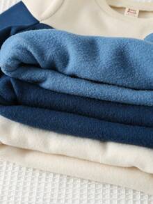Cozy Pixies 6pcs Baby Boy Contrast Color Knit Soft Crew Neck Long Sleeve Pullover Sweatshirt & Elastic Waist Pants Set - Blue - View 9