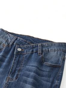 SHEIN ChillGRL Y2K Fashion Versatile Popular Heavy Washed Elastic Flare Jeans For Teenage Girls - Medium Wash - View 3