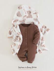 Cozy Pixies Newborn Baby Boy/Girl Cartoon Bear Pattern Fleece Thick Hooded Long Sleeve Tie-Front Robe