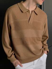 Manfinity Homme Men's Casual Turndown Collar Long Sleeve Pullover Sweater, Autumn/Winter , Fall