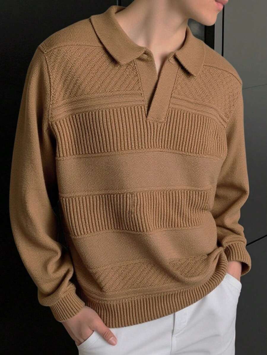 Manfinity Homme Men's Casual Turndown Collar Long Sleeve Pullover Sweater, Autumn/Winter , Fall