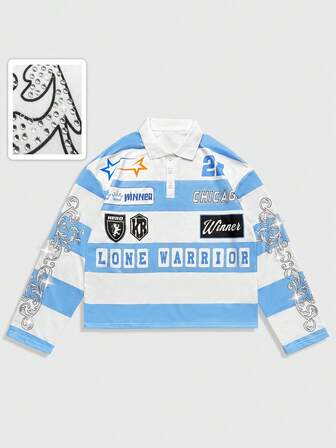 Men's Casual Striped Preppy Half-Placket Long Sleeve Polo Shirt