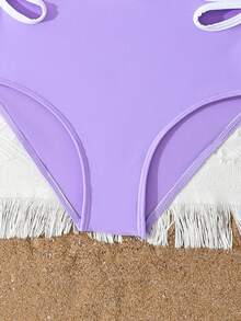 SHEIN 女童花朵镂空连体泳衣，带插肩袖 - 紫色 - 查看 6