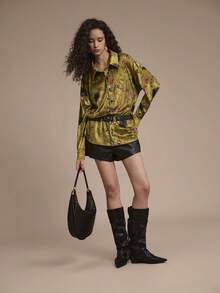 SHEIN Unity 优雅花卉印花黄色长袖女式衬衫 - 黃色 - 查看 5