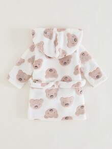 Cozy Pixies Newborn Baby Boy/Girl Cartoon Bear Pattern Fleece Thick Hooded Long Sleeve Tie-Front Robe