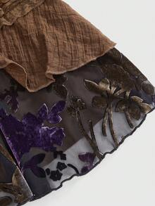 ROMWE Áo hai dây nhiều lớp họa tiết hoa nhung cổ điển Millennium Hippie cỡ lớn viền bất đối xứng nhún bèo - Nhiều màu - Xem 3