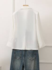 SHEIN Franclia Women's Minimalist White Thick Chiffon 3/4 Sleeve Blazer, Autumn