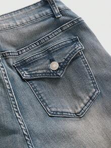 ROMWE Grunge Punk Quần jeans ống loe Y2K Babe kèm thắt lưng lông - Rửa tối - Xem 4