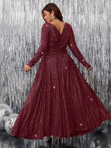 Ellevyn Đầm dự tiệc tay dài xẻ eo cỡ lớn cho nữ - Màu Đỏ Sâu - Xem 2