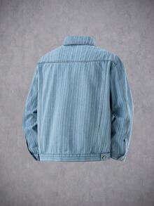 Manfinity Denimwave Áo khoác denim jacquard dáng rộng, đơn hàng khuy đơn tay dài dành cho nam - Rửa nhẹ - Xem 2