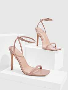 CUCCOO SZL Women's Square Toe Buckle Design Fashionable Elegant High Heel Sandals For Christmas - Apricot - View 2