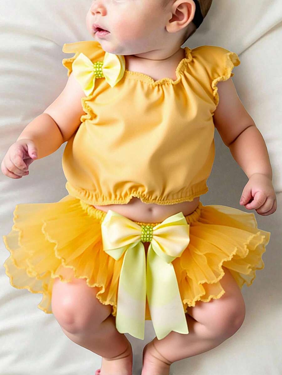 Baby Girls Shirt Co-Ords - Yellow - View 1