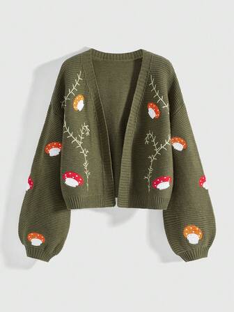 Cardigan femme Fairycore avec broderie de vignes et de champignons