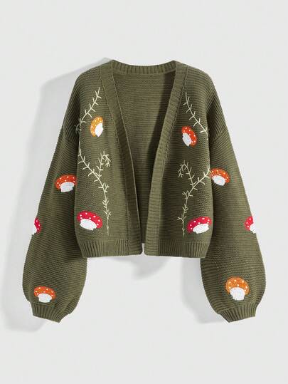 Women's Fairycore Mushroom Vine Embroidery Cardigan