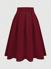 Sweetra Falda plisada de línea A casual para mujer, versátil para primavera y otoño - Burdeos - Ver 2