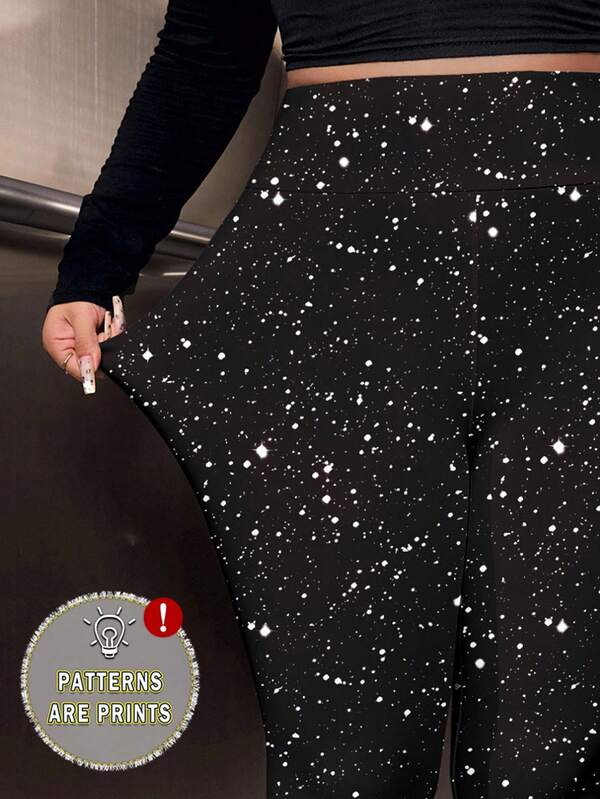 GalTyme Plus Size Women's High-Waisted Faux Sequin Elastic Tight Leggings, Sparkling Pants, Faux Sequin Party Outfit Graphic