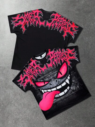 ROMWE MEN Anime 男士夏季卡通字母图案T恤