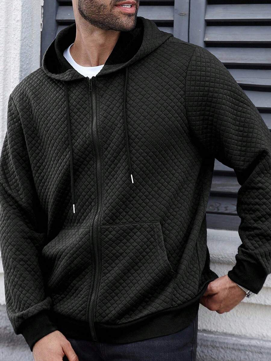 Manfinity Homme Plus Size Men's Casual Solid Color Hoodie, Versatile For Autumn/Winter, Long Sleeve Top - Black - View 1